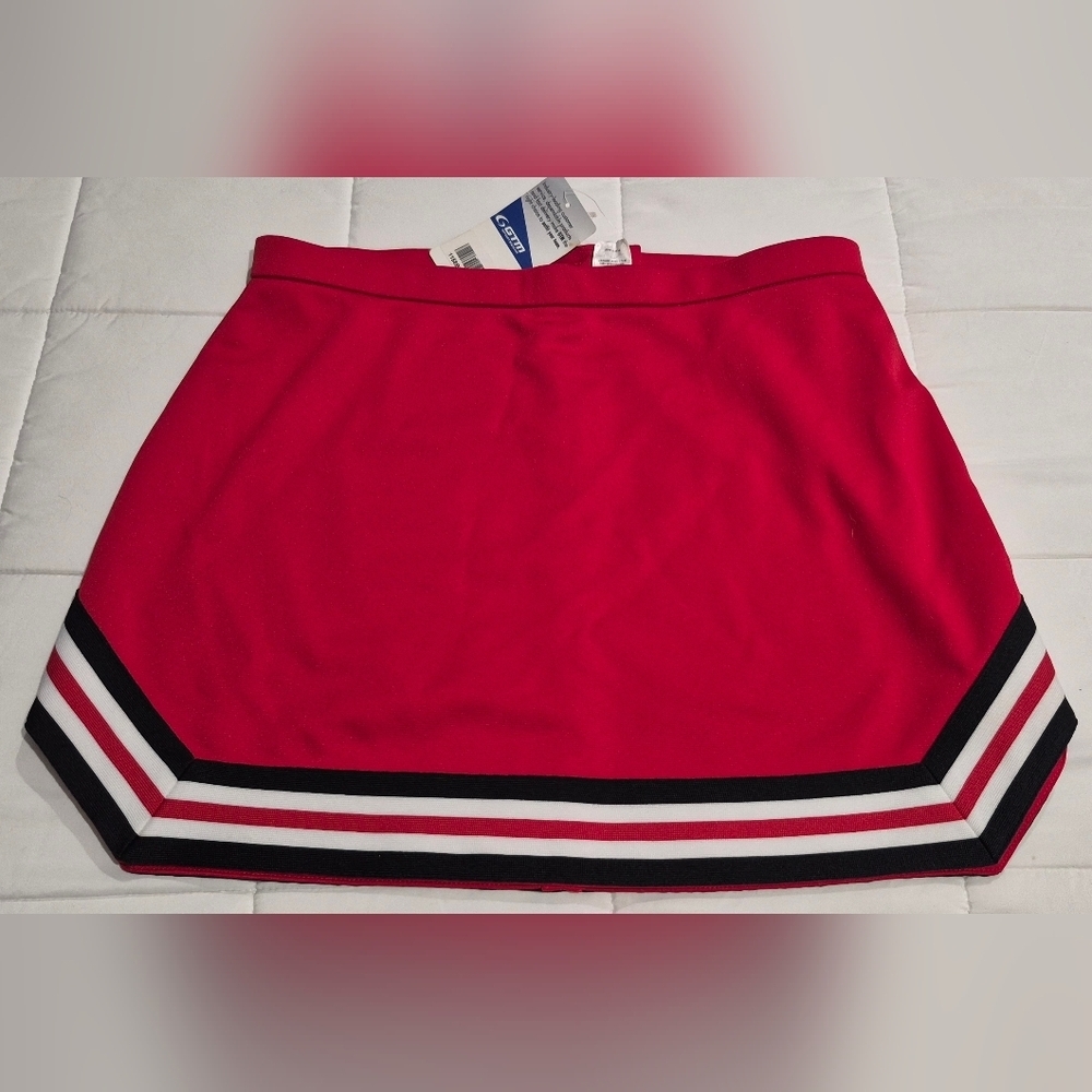 Varsity Red Mini Skirt with Black and White Stripes Cheer Skirt